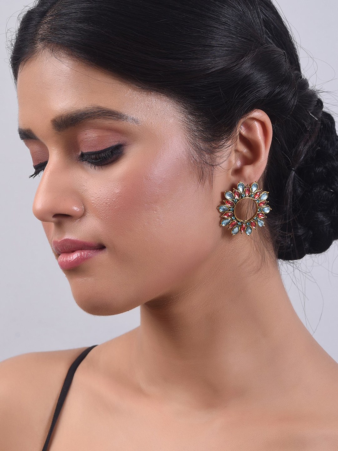 

phuljhadi Gold-Plated Artificial Stones Contemporary Drop Earrings