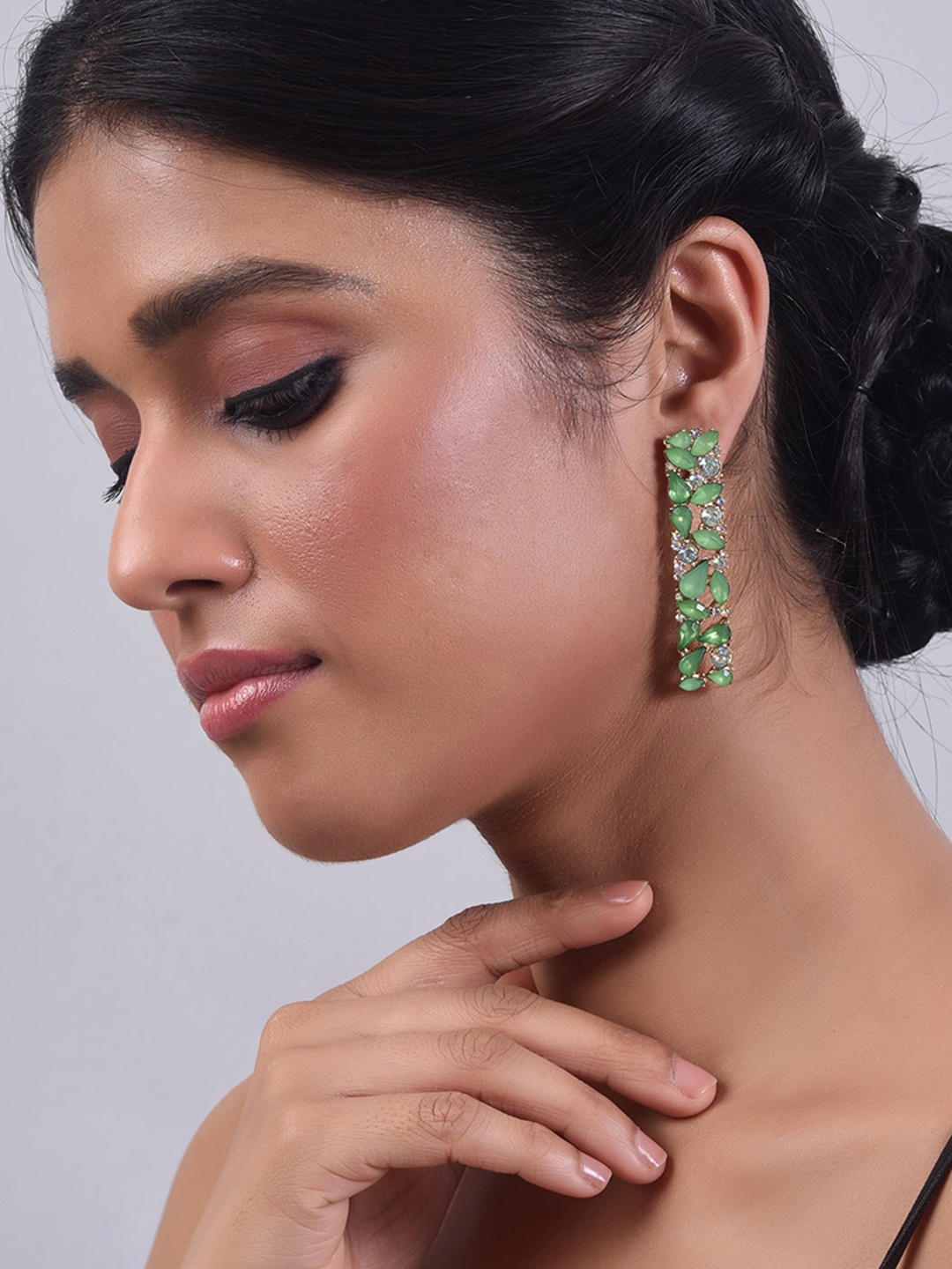 

phuljhadi Gold-Plated Artificial Stones Contemporary Drop Earrings