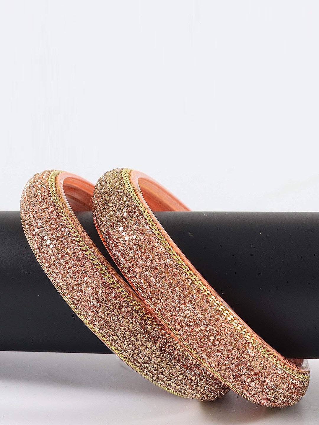 

NMII Pack Of 2 Zircon Gemstone-Studded Glossy Finished Bangles, Peach