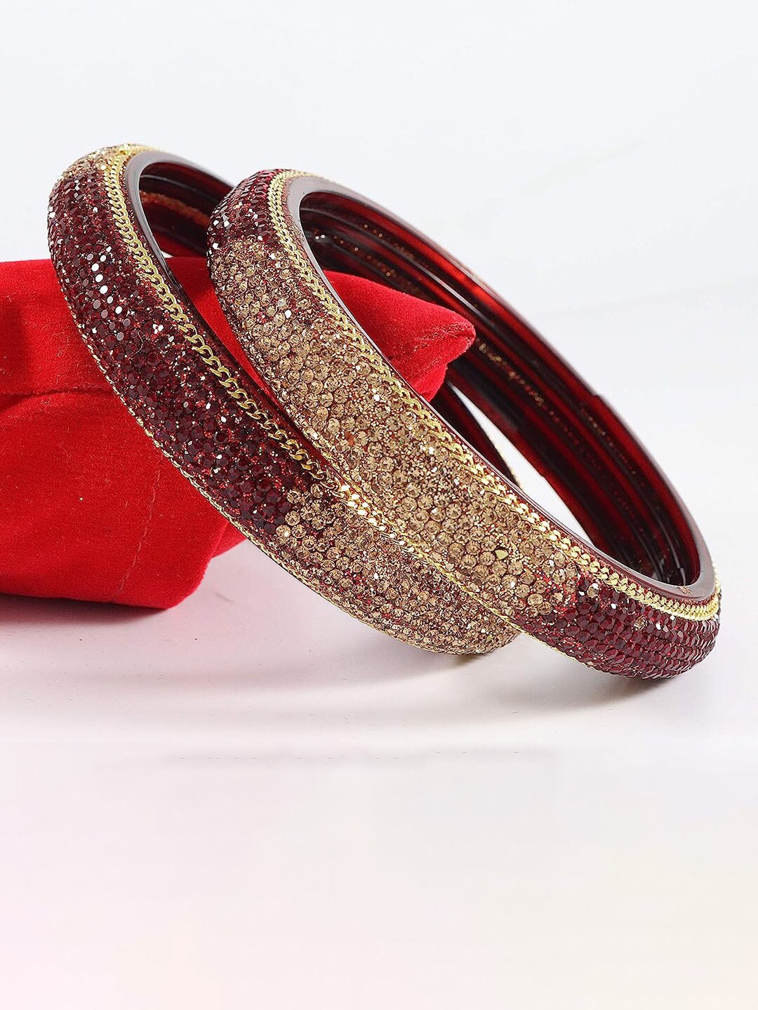 

NMII Set Of 2 Crystal Studded Glossy Finished Kada Bangles, Gold