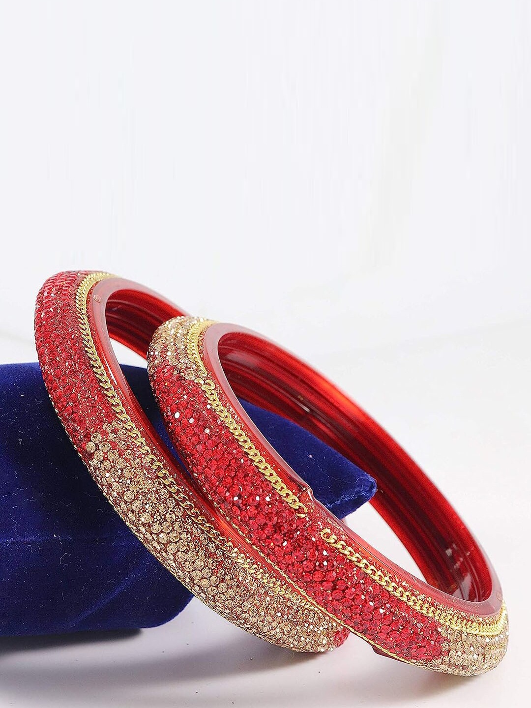 

NMII Set Of 2 Crystal Studded Glossy Finished Kada Bangles, Gold