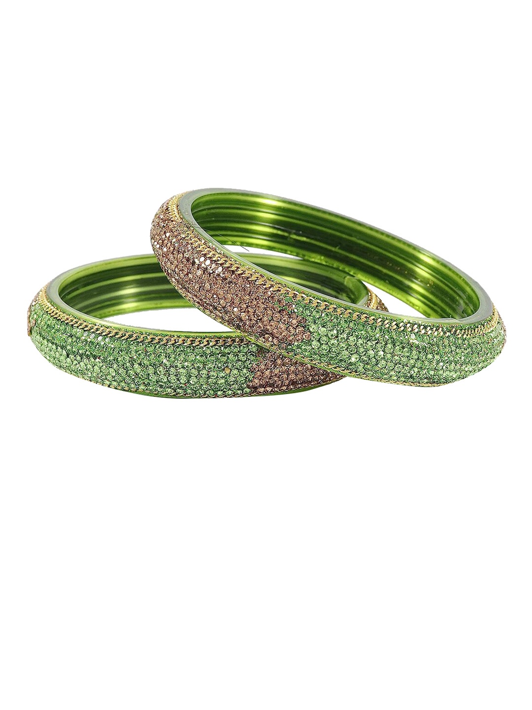 

NMII Set Of 2 CZ-Studded Bangles, Green