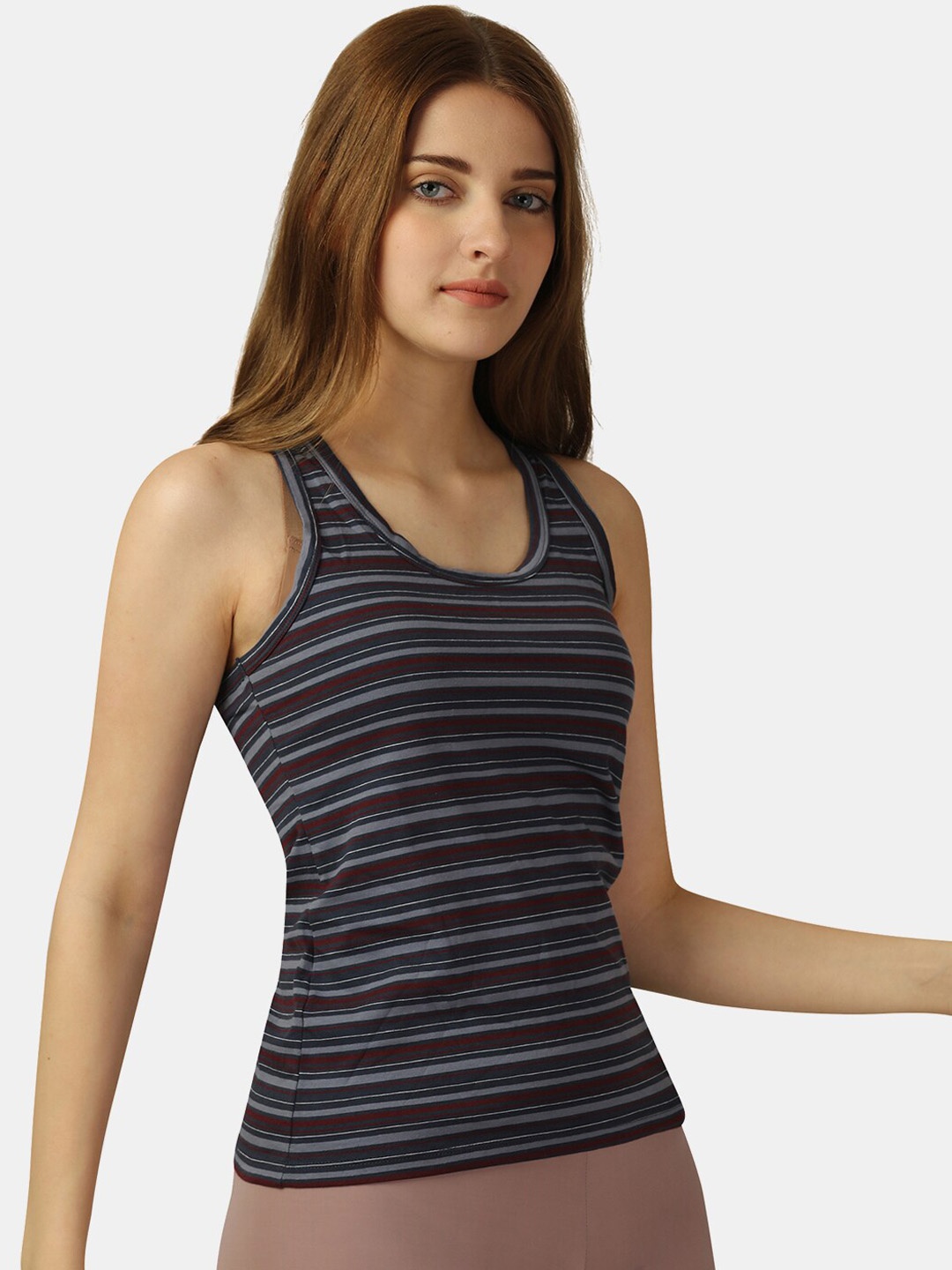 

Soie Printed Super Soft Cotton Stretch Racerback Tank Top, Blue