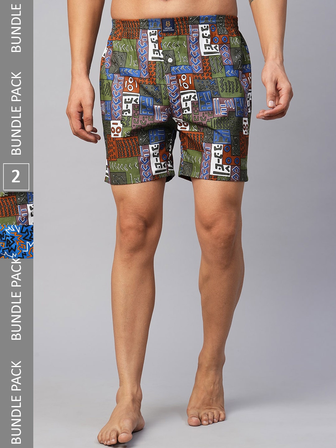 

URBAN SCOTTISH Pack Of 2 Pure Cotton Abstract Printed Boxers-USBX2428, Blue