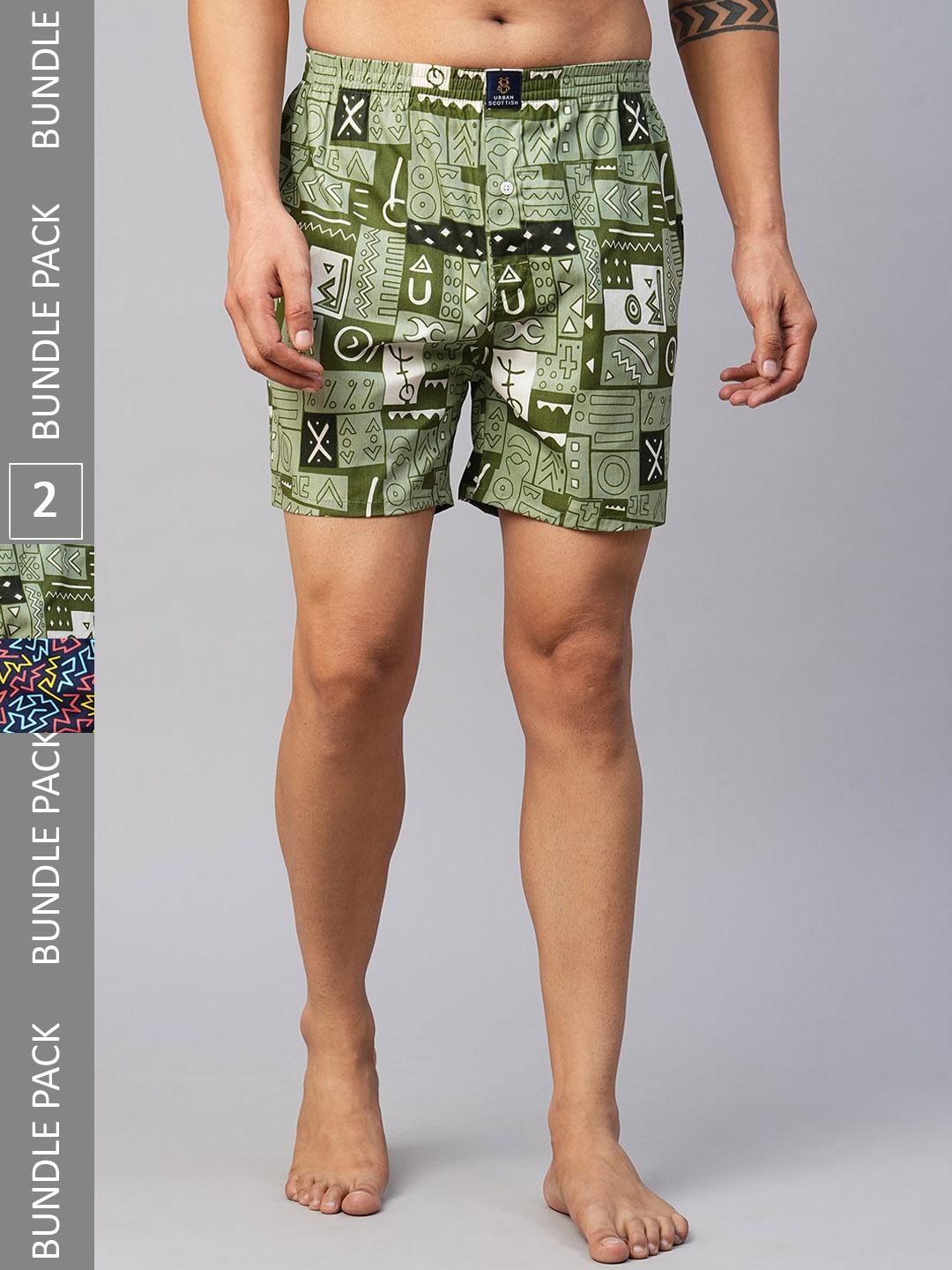 

URBAN SCOTTISH Pack Of 2 Pure Cotton Abstract Printed Boxers-USBX2426, Navy blue