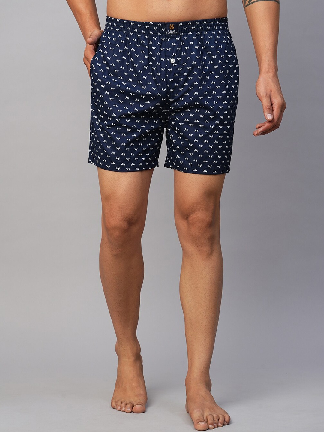 

URBAN SCOTTISH Pure Cotton Abstract Printed Boxers-USBX031, Navy blue