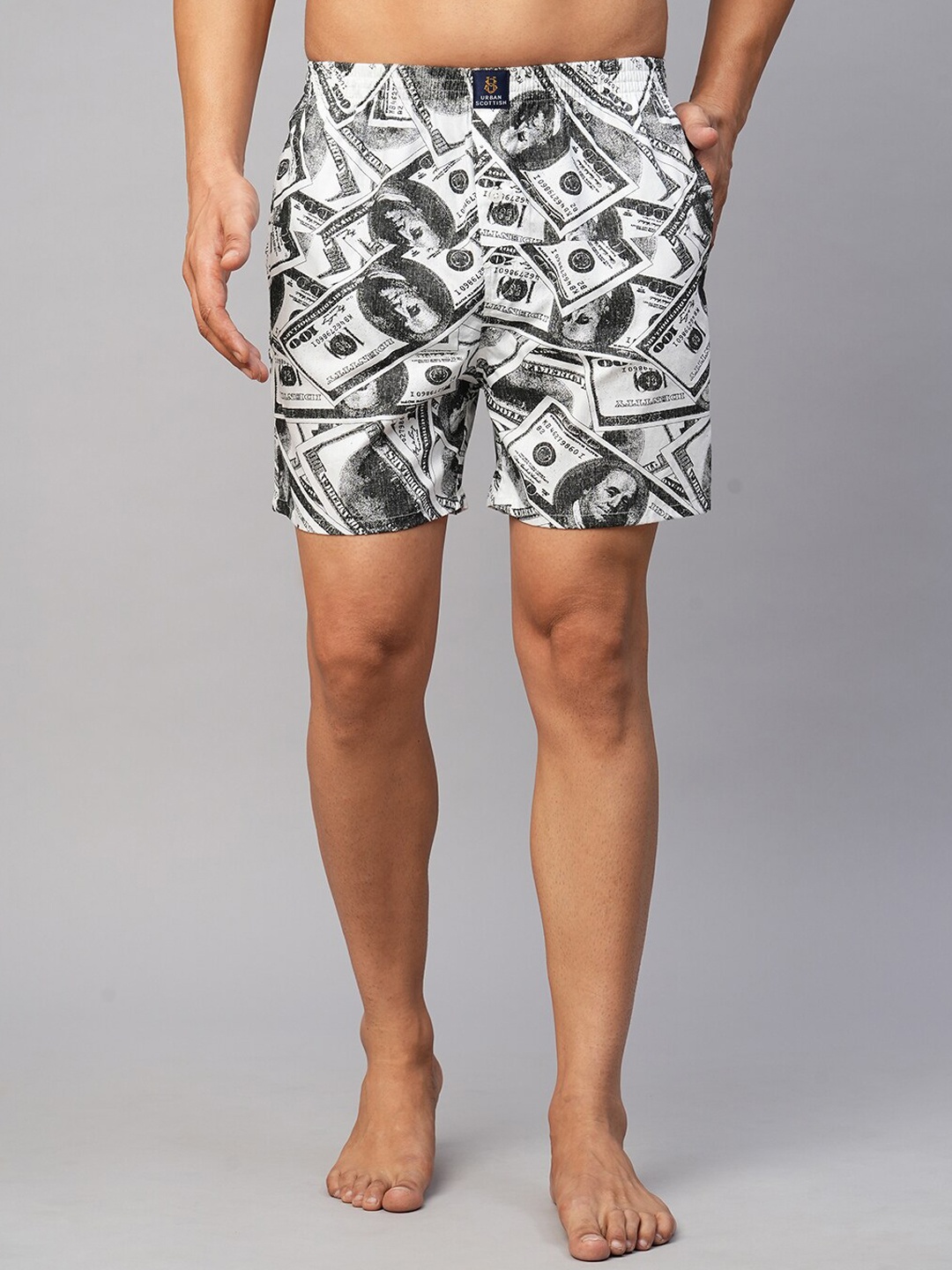 

URBAN SCOTTISH Printed Pure Cotton Boxers USBX034, White