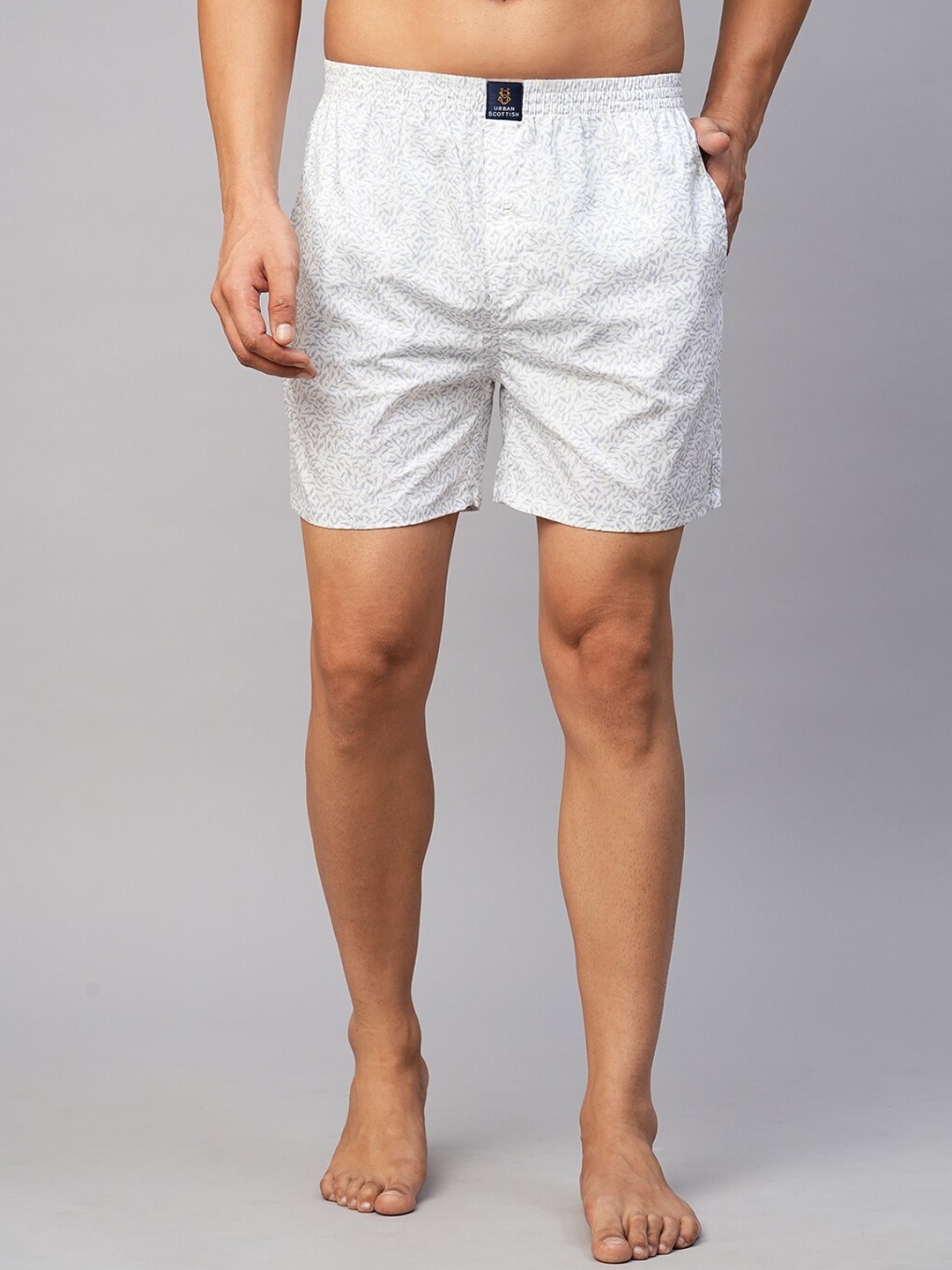

URBAN SCOTTISH Printed Pure Cotton Boxers USBX036, White