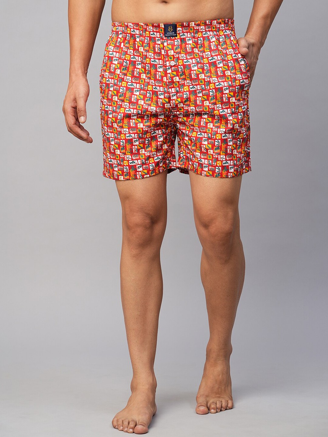 

URBAN SCOTTISH Printed Pure Cotton Boxers USBX038, Red