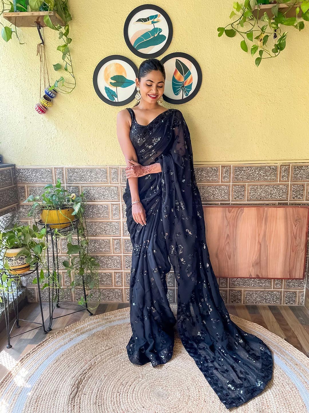 

Mitera Black Embellished Sequinned Saree