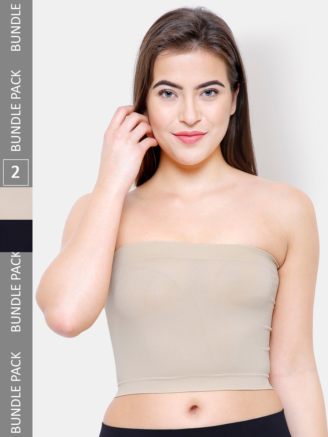 

NOIRA Pack Of 2 Non-Padded Strapless Cotton Camisole, Black