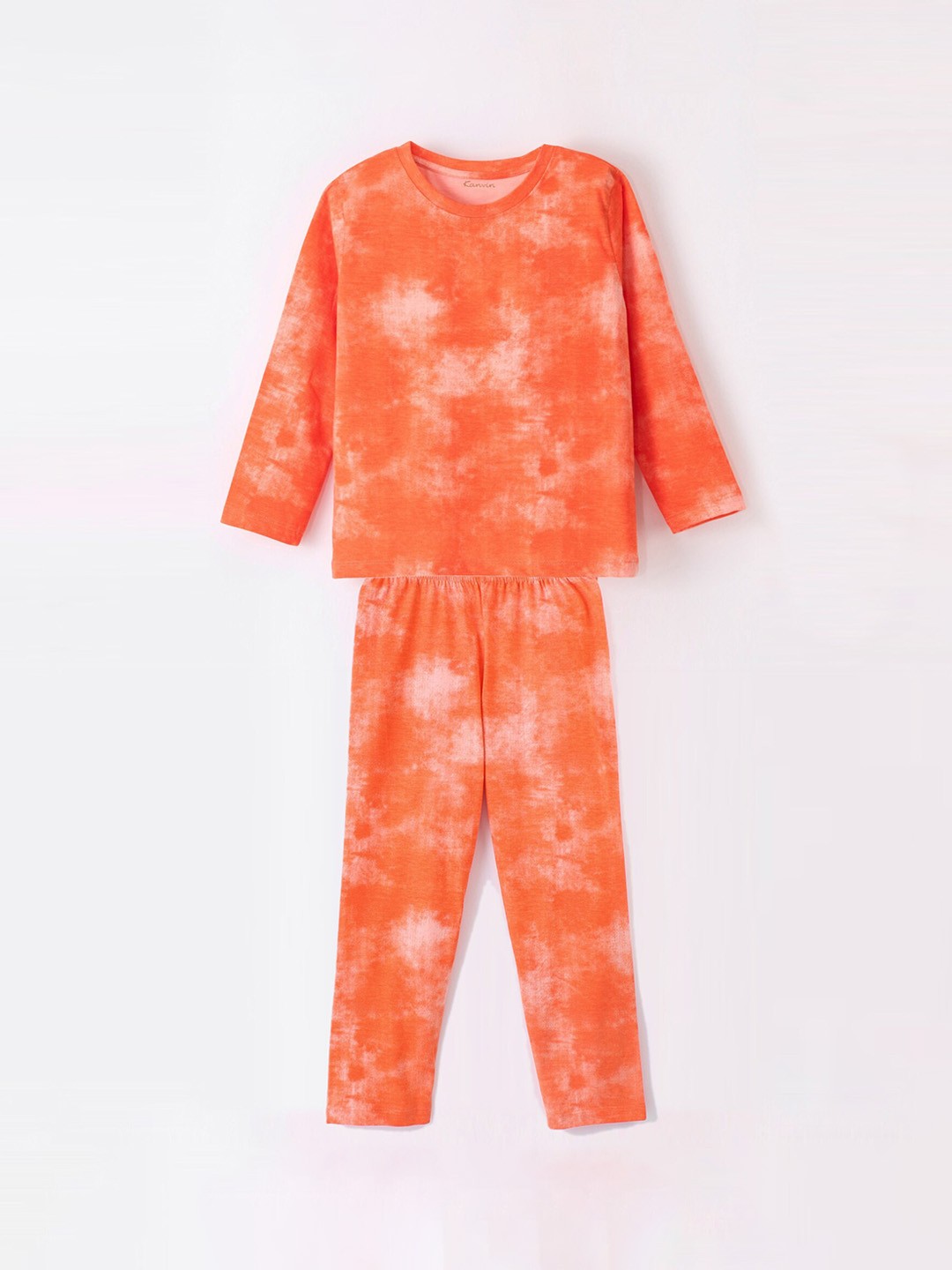 

Kanvin Orange & White Boys Printed Pure Cotton Night suit