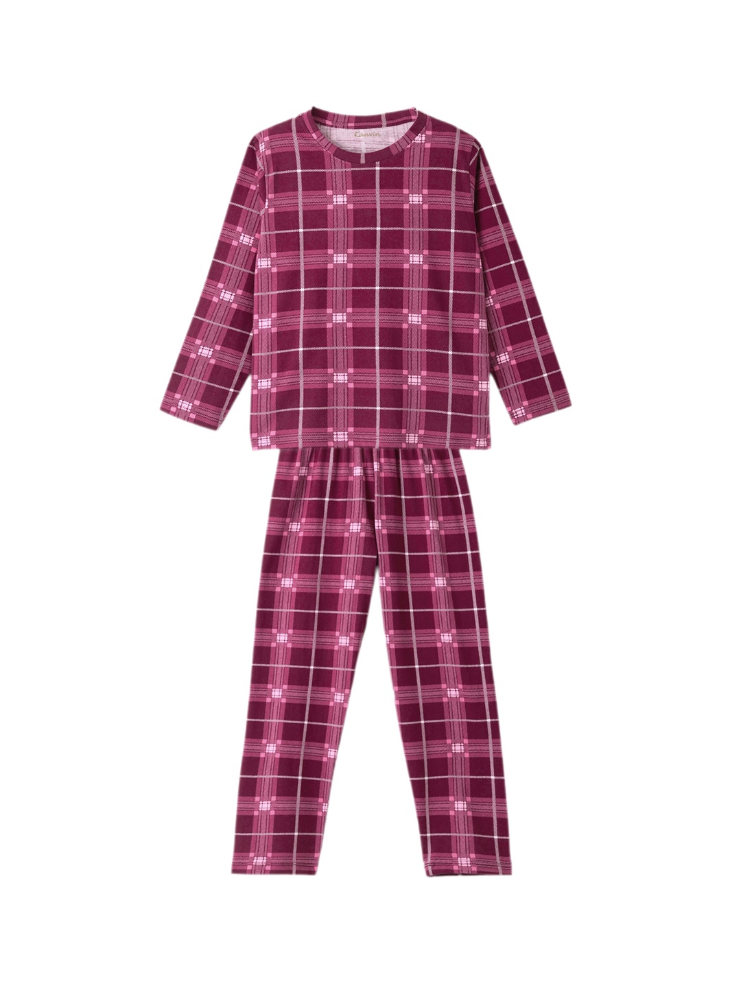 

Kanvin Boys Maroon Checked Pure Cotton Night suit