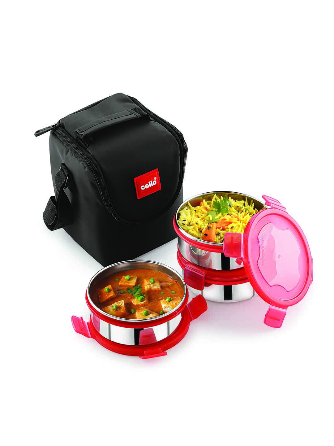 

Cello MF Click Set of 3 Red Stainless Steel Lunch Box with Airtight lid- 475ml