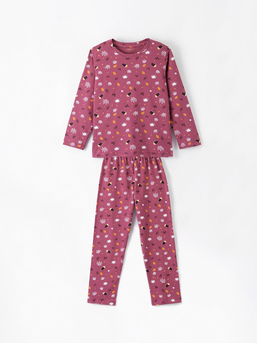 

Kanvin Girls Maroon & White Printed Night Suit