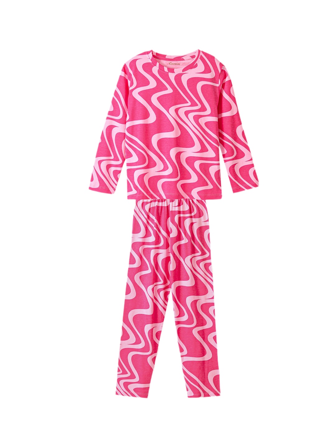 

Kanvin Girls Pink & White Printed Night Suit