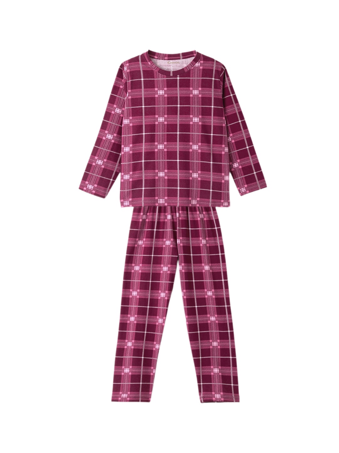 

Kanvin Girls Maroon & White Checked Night Suit