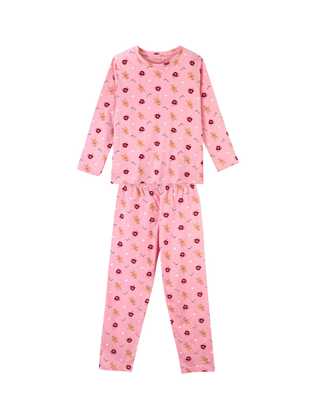 

Kanvin Girls Pink Printed Pure Cotton Night suit