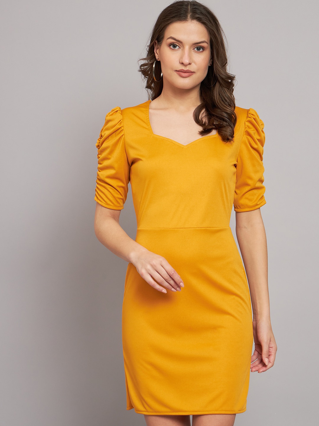 

VAARARO Sweetheart Neck Puff Sleeves Sheath Dress, Yellow