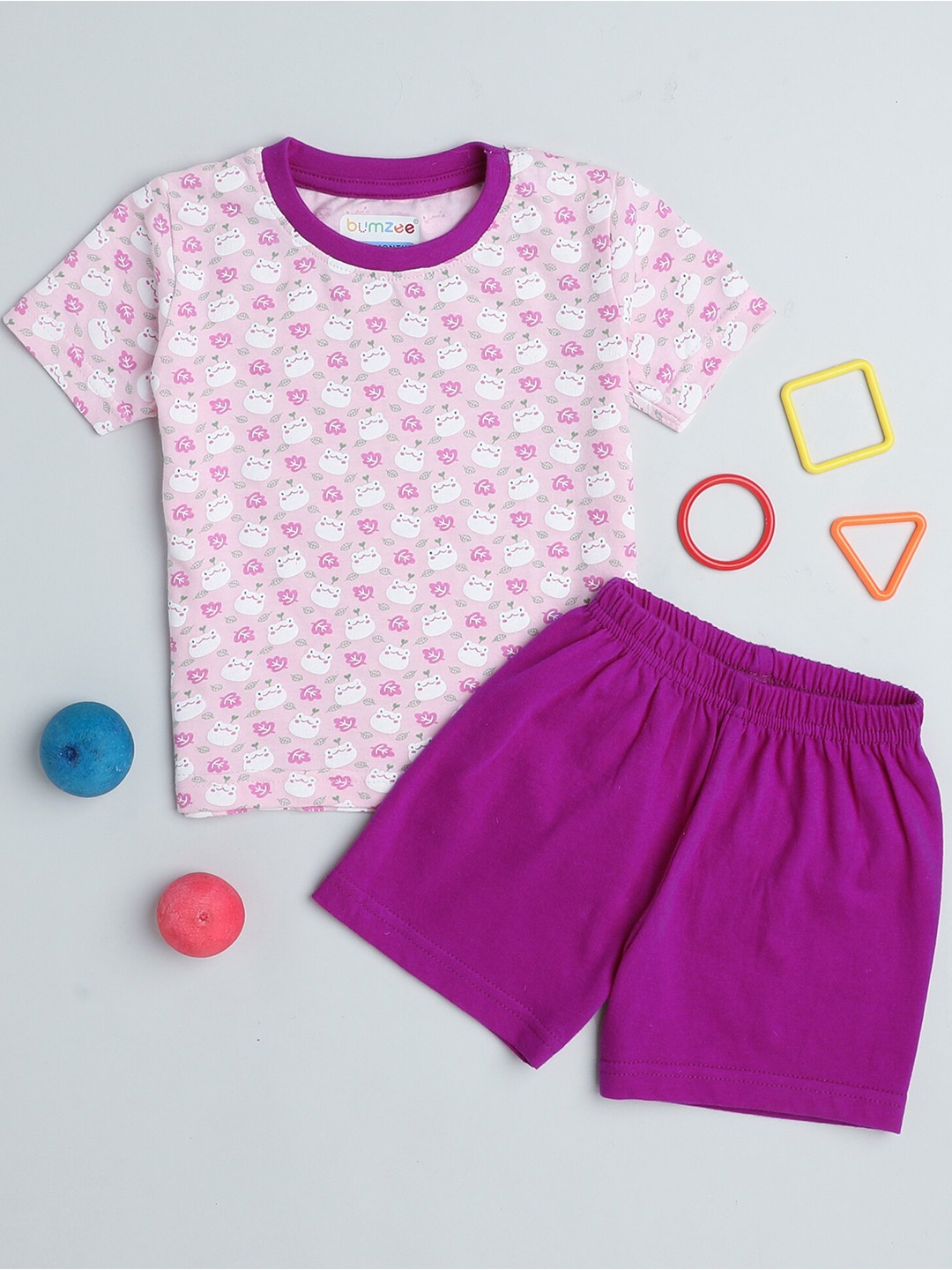 

BUMZEE Girls Printed Pure Cotton T-shirt With Shorts, Purple