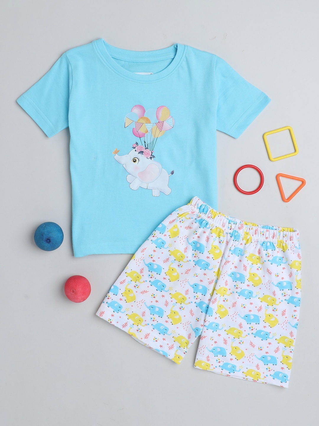 

BUMZEE Girls Printed Pure Cotton T-shirt With Shorts, Blue