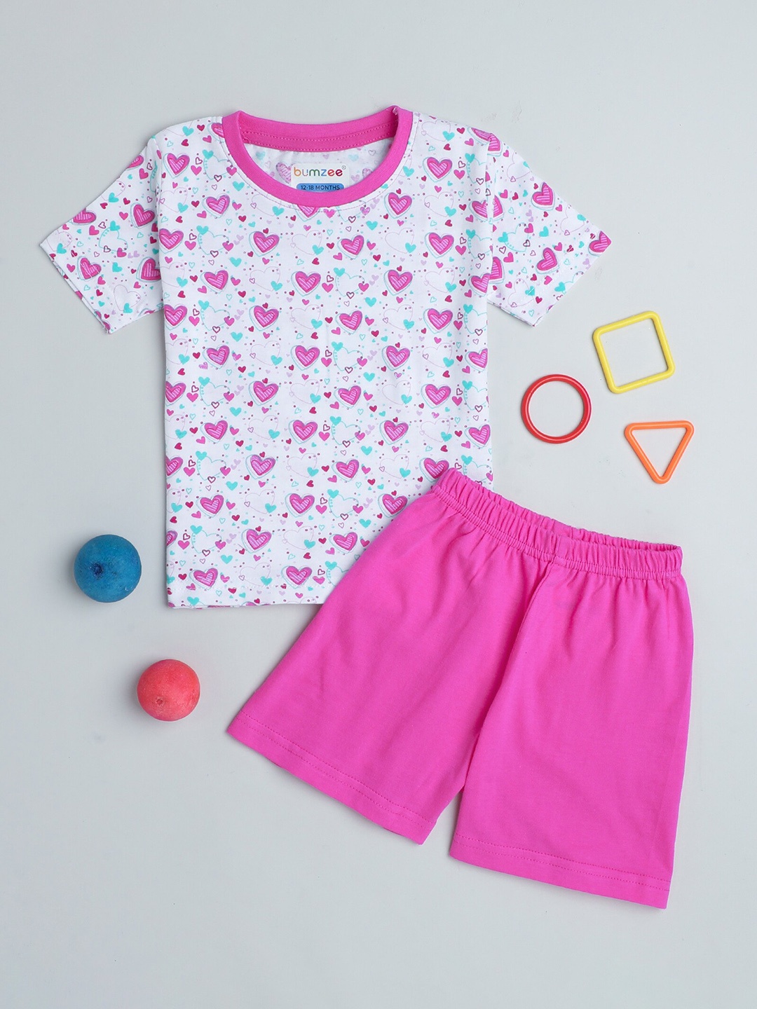 

BUMZEE Girls Printed Pure Cotton T-shirt With Shorts, White