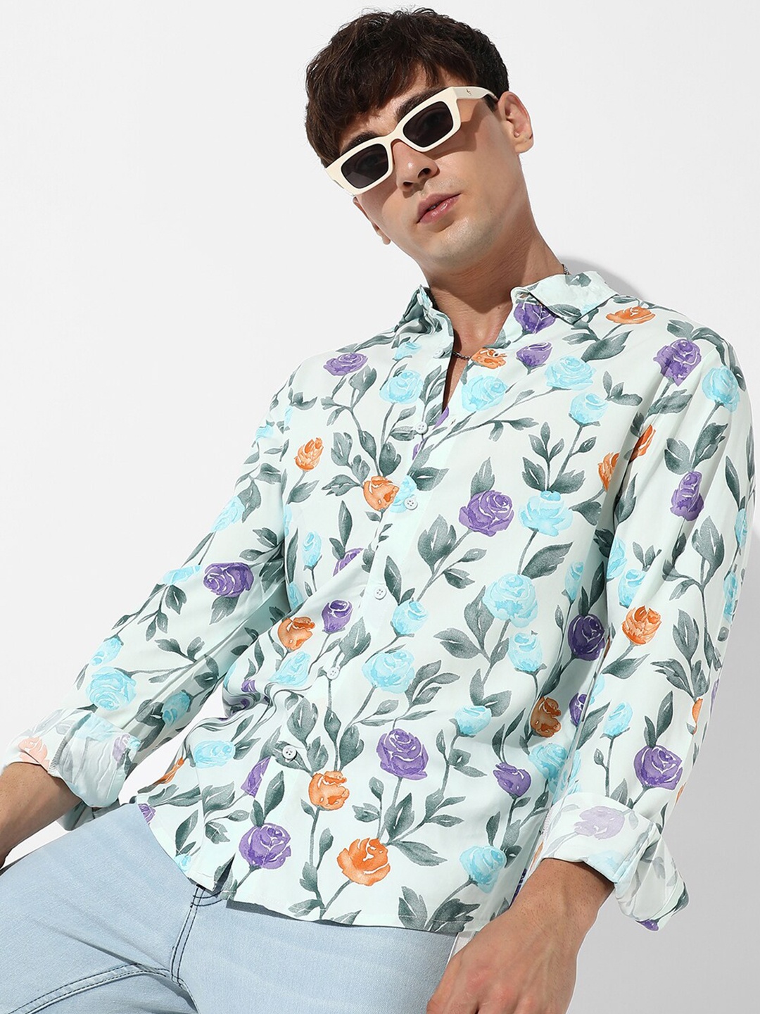 

Campus Sutra Classic Floral Printed Casual Shirt, Blue