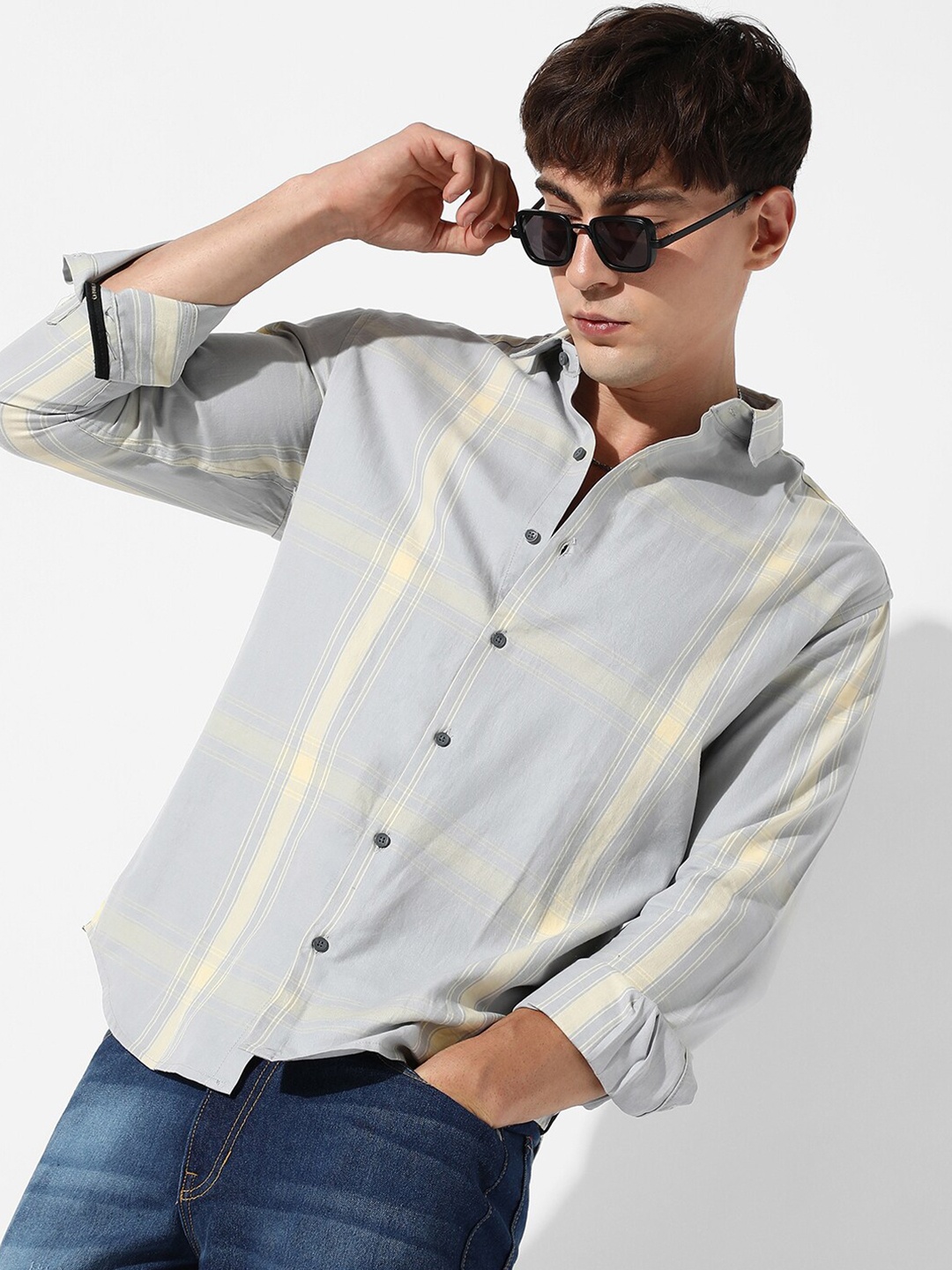 

Campus Sutra Classic Striped Cotton Casual Shirt, Grey