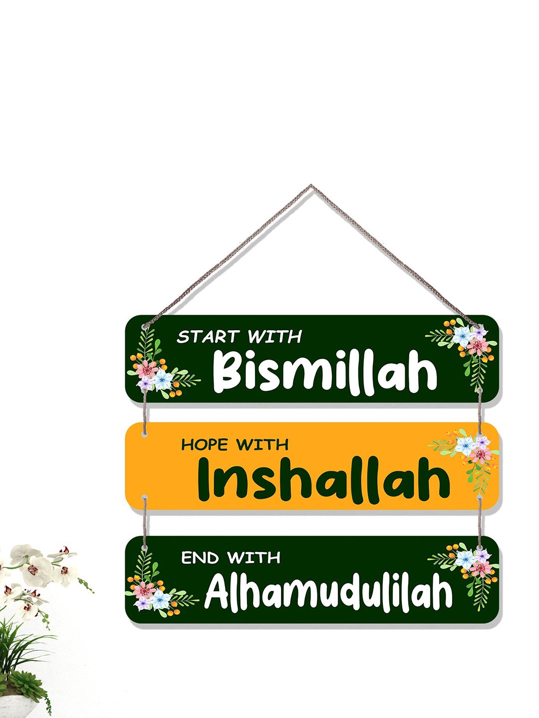 

SAF Green & Orange-Colored Islamic Digital Printed Wooden Wall Hanging