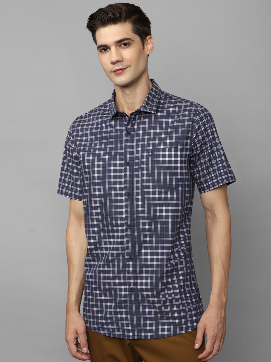 

Allen Solly Sport Opaque Checked Pure Cotton Casual Shirt, Navy blue