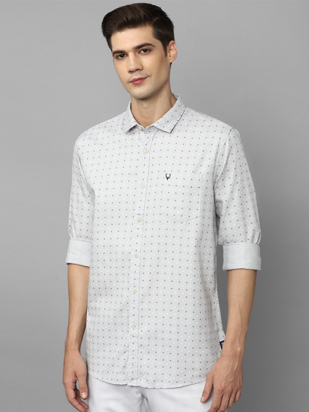 

Allen Solly Sport Slim Fit Opaque Polka Dot Printed Pure Cotton Casual Shirt, Grey