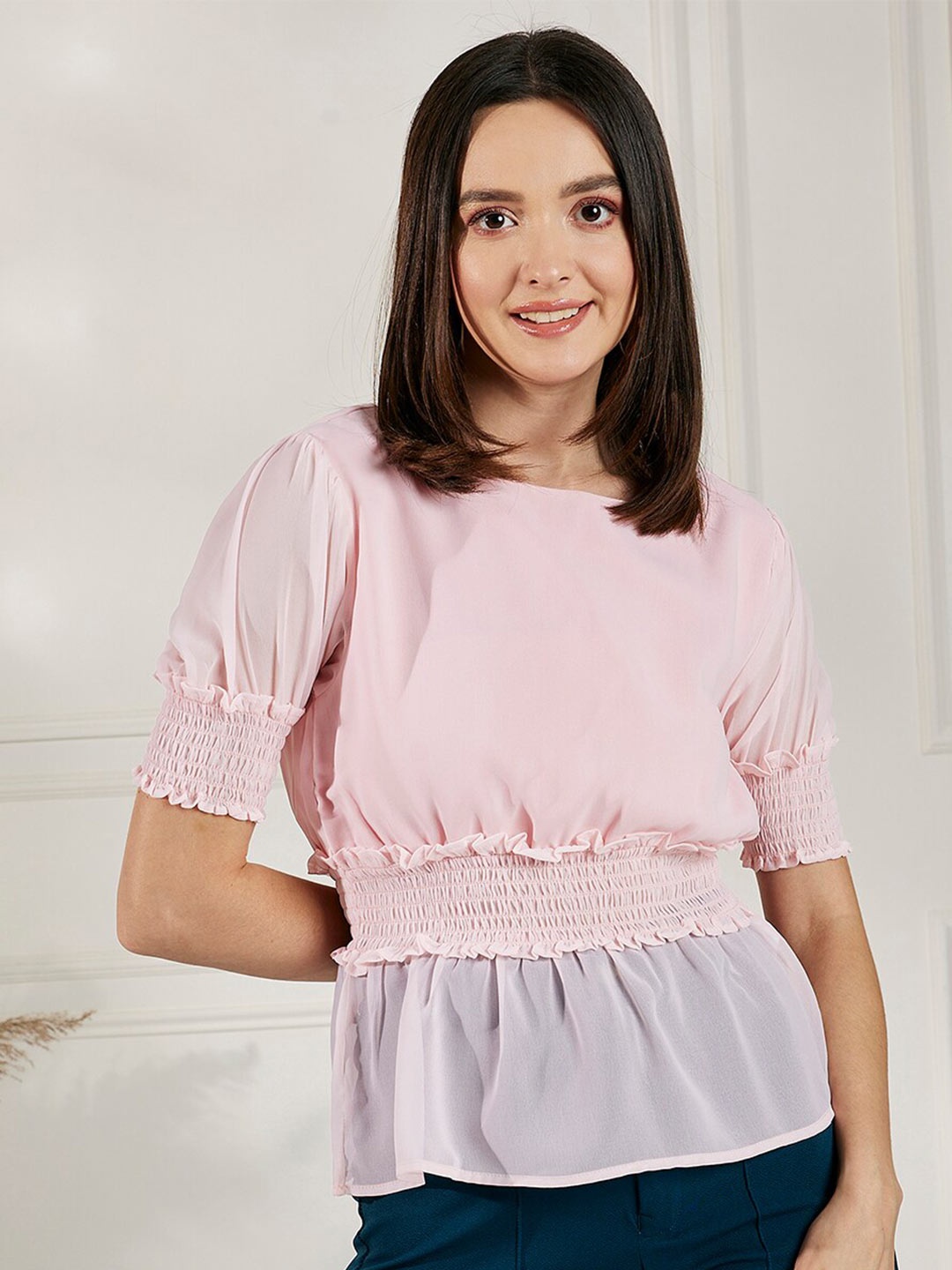 

Carlton London Georgette Cinched Waist Top, Pink