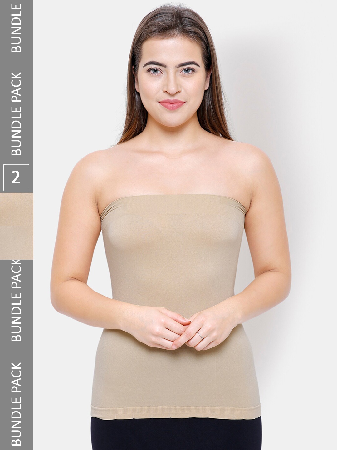 

NOIRA Pack Of 2 Non-Padded Strapless Camisoles, Beige