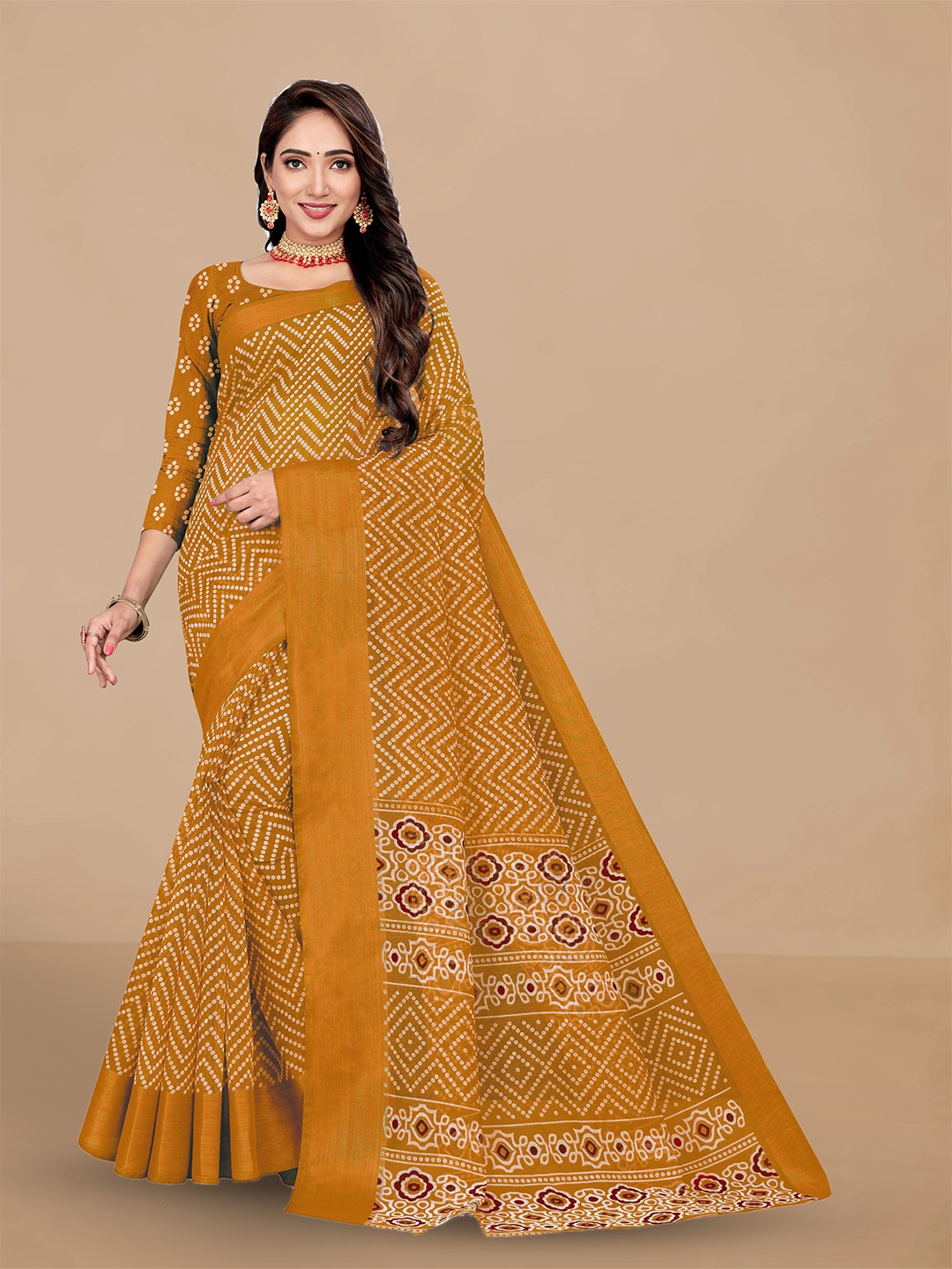

Dori Bandhani Printed Zari Saree, Mustard