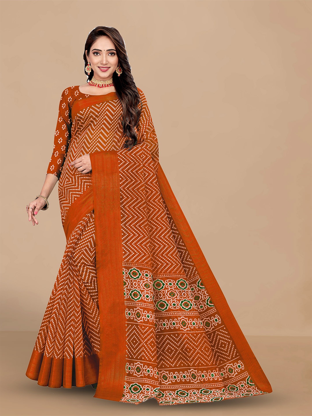 

Dori Bandhani Printed Zari Saree, Orange