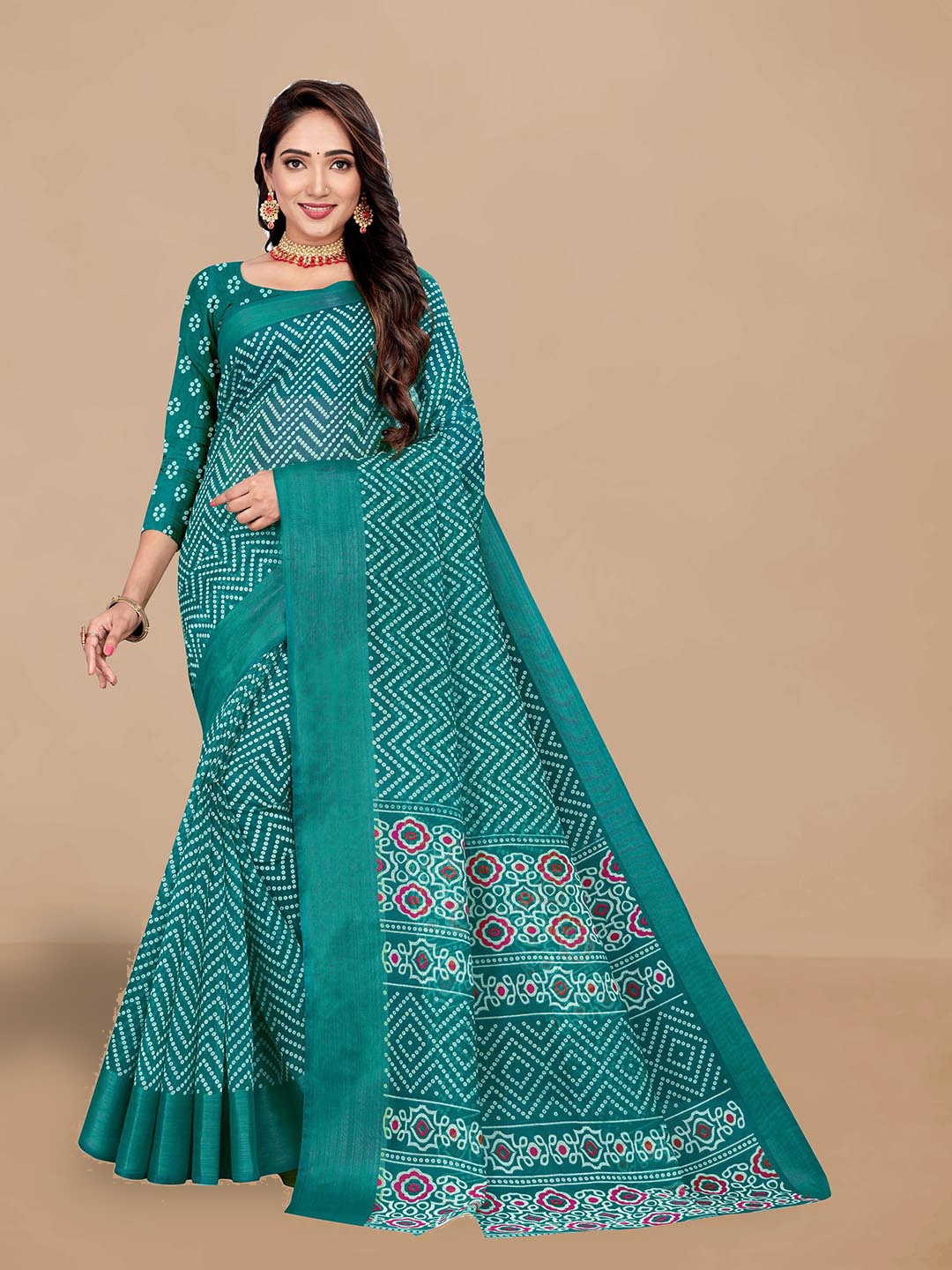 

Dori Bandhani Printed Zari Saree, Teal
