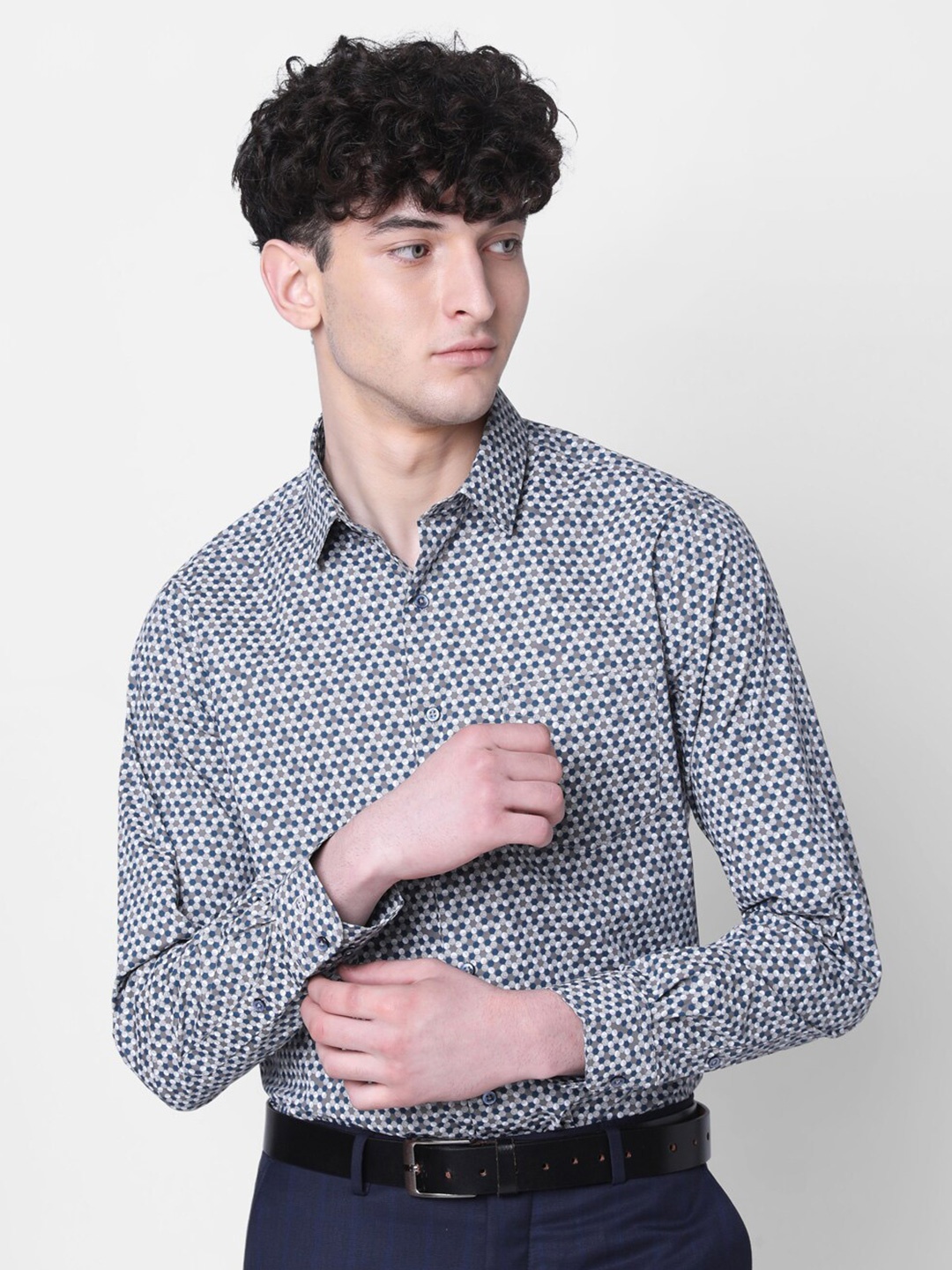 

J Hampstead Classic Micro Ditsy Printed Cotton Formal Shirt, Grey