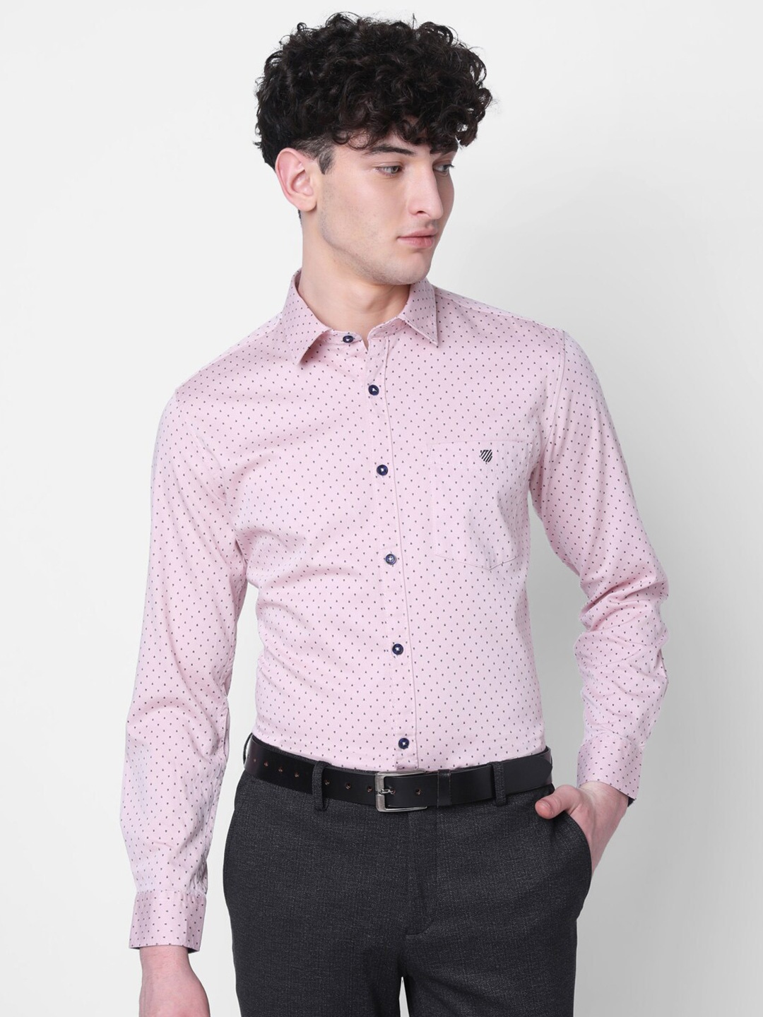 

J Hampstead Classic Micro Ditsy Printed Spread Collar Cotton Slim Fit Formal Shirt, Pink