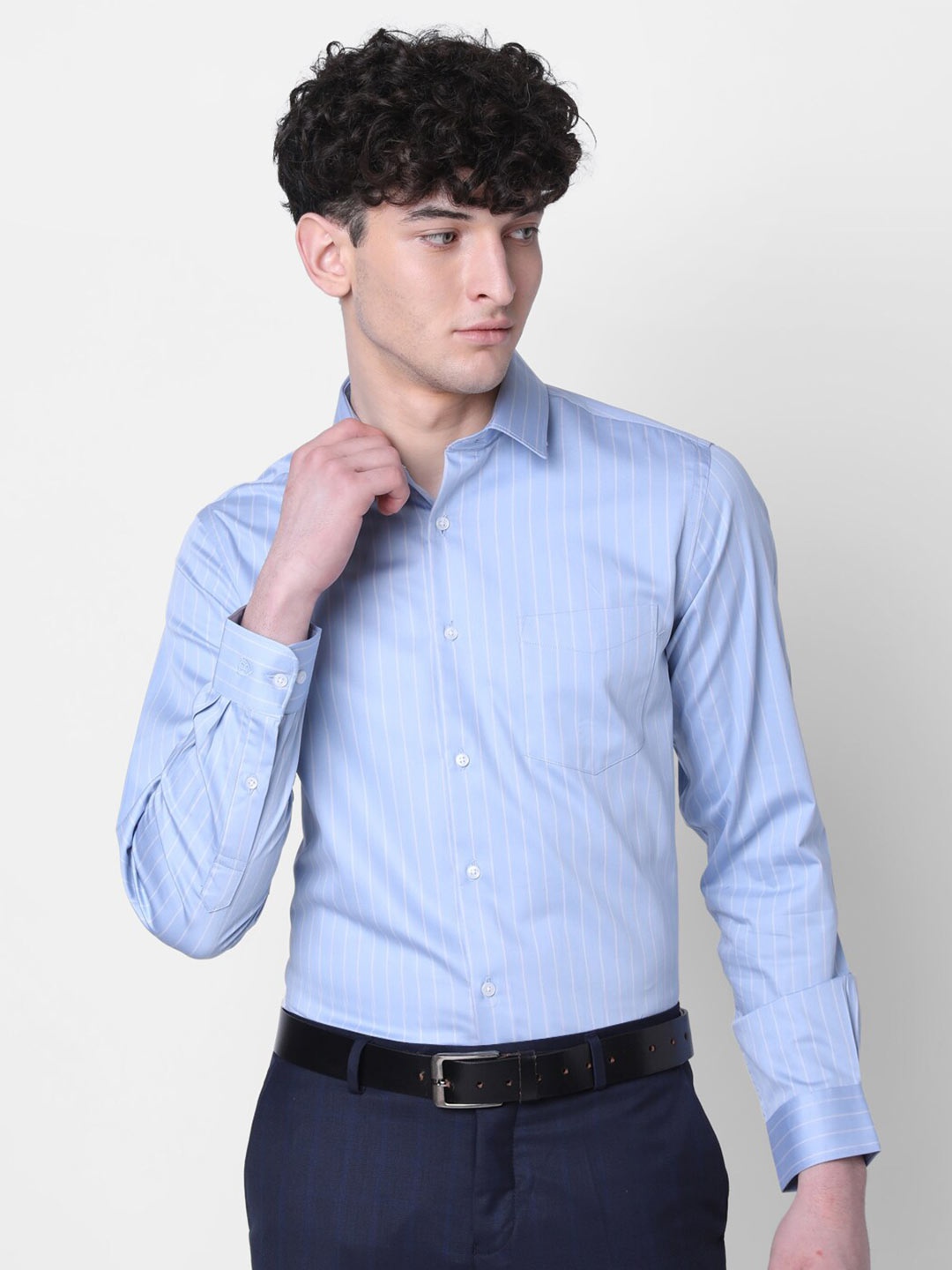 

J Hampstead Classic Striped Cotton Formal Shirt, Blue