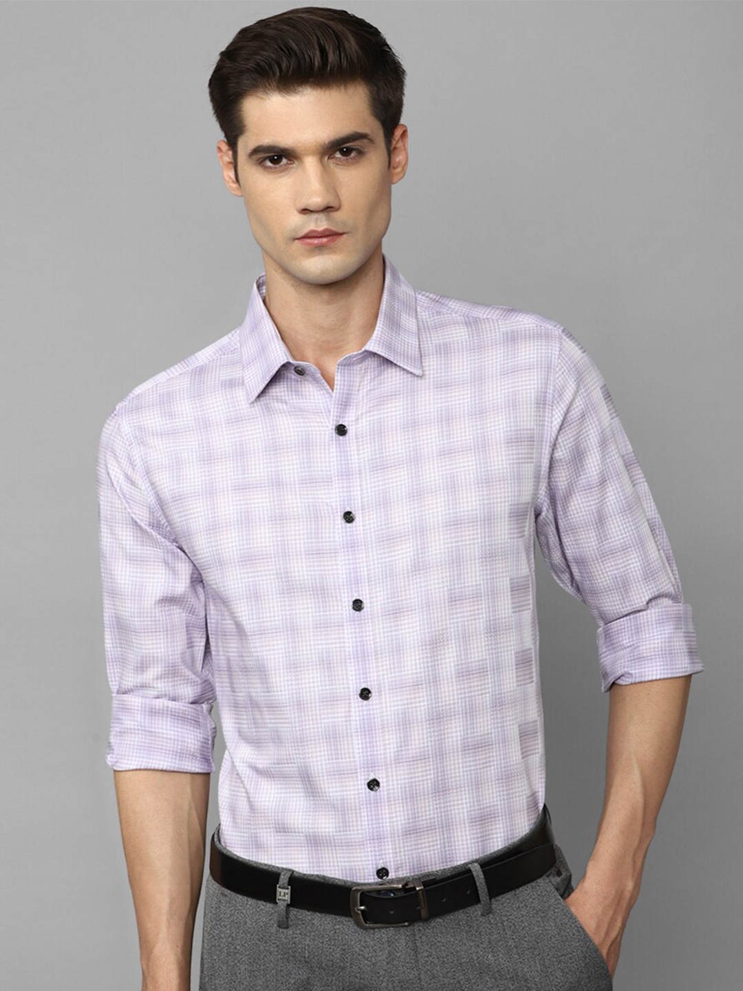 

Louis Philippe Slim Fit Checkered Cotton Formal Shirt, Purple