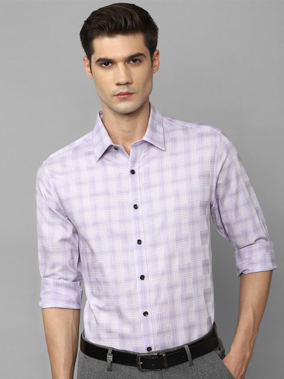 

Louis Philippe Permapress Checked Wrinkle Free Formal Shirt, Purple