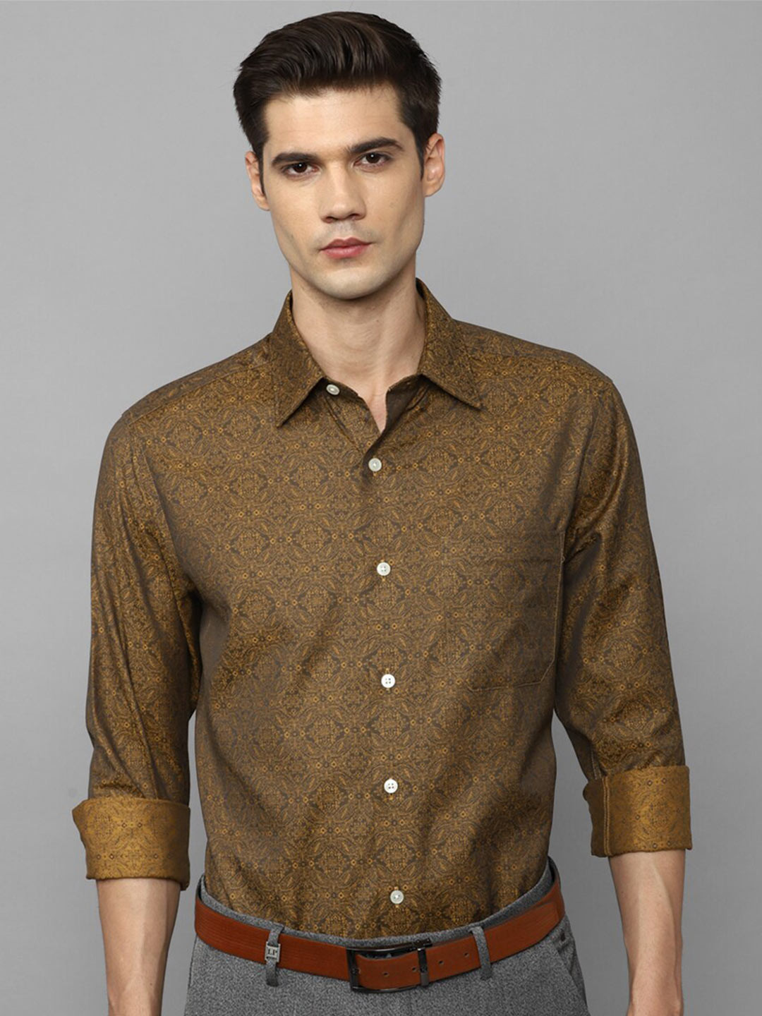 

Louis Philippe Ethnic Printed Pure Cotton Formal Shirt, Brown
