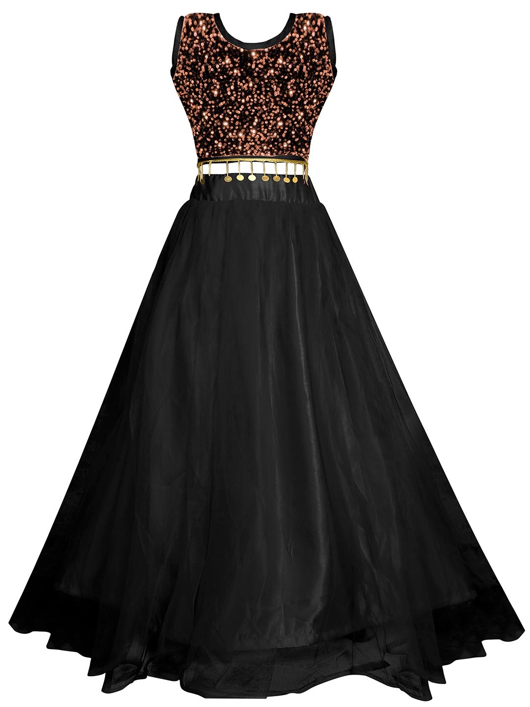 

White World Girls Embellished Sequinned Ready to Wear Lehenga, Gold