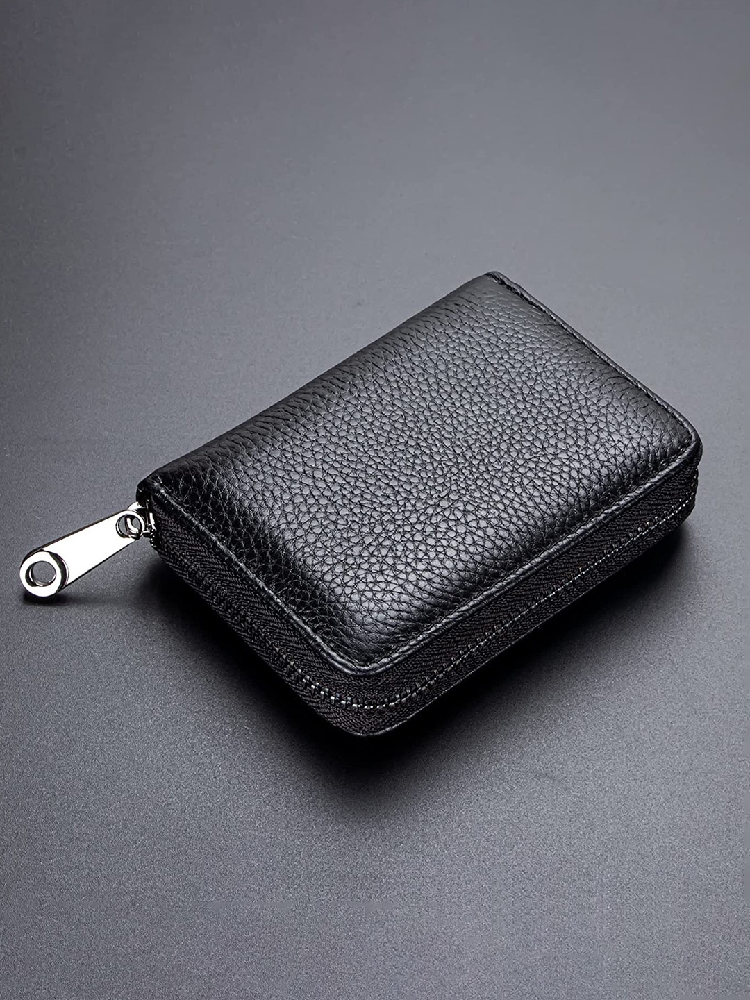 

CONTACTS RFID Blocked Textured Short Leather Card Holder, Black