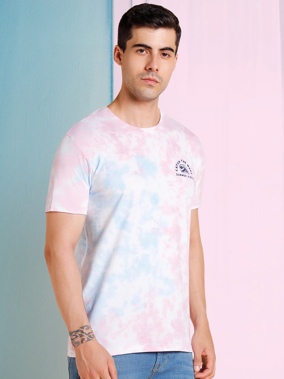 

Dennis Lingo Tie & Dye Pure Cotton Slim Fit T-shirt, Blue