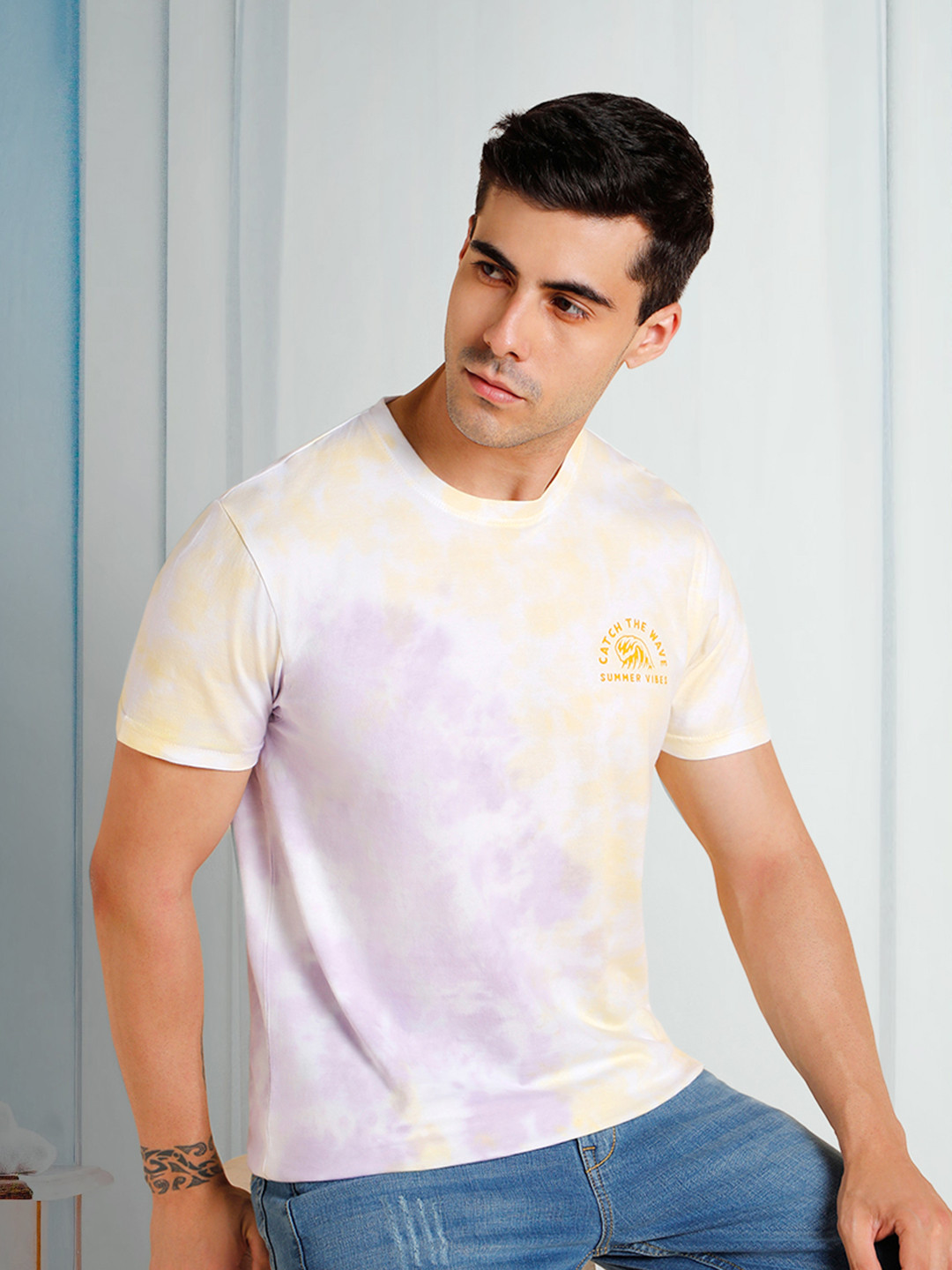 

Dennis Lingo Tie & Dye Pure Cotton Slim Fit T-shirt, Purple