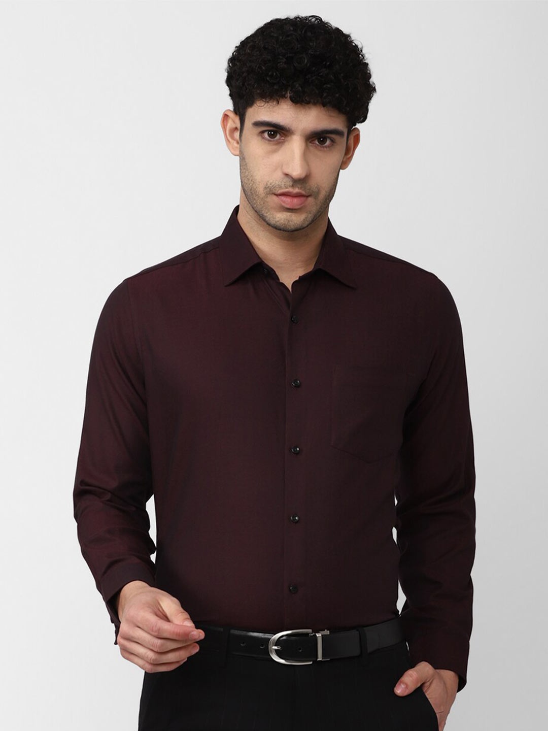 

Van Heusen Self Design Spread Collar Pure Cotton Formal Shirt, Maroon