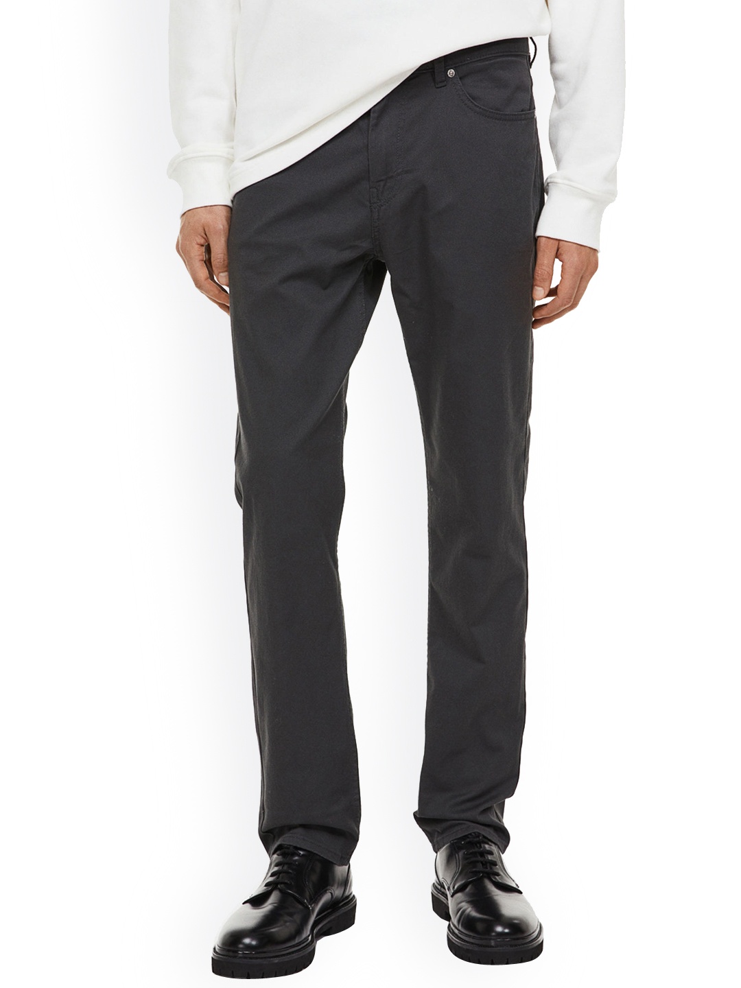 

H&M Men Slim-Fit Cotton Twill Trousers, Grey