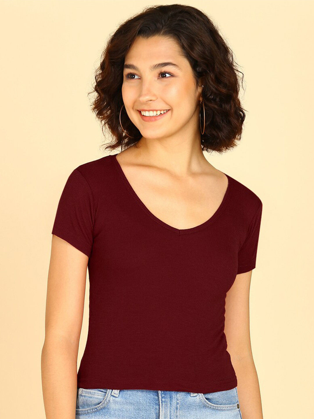 

KASHIAN Scoop Neck Top, Maroon