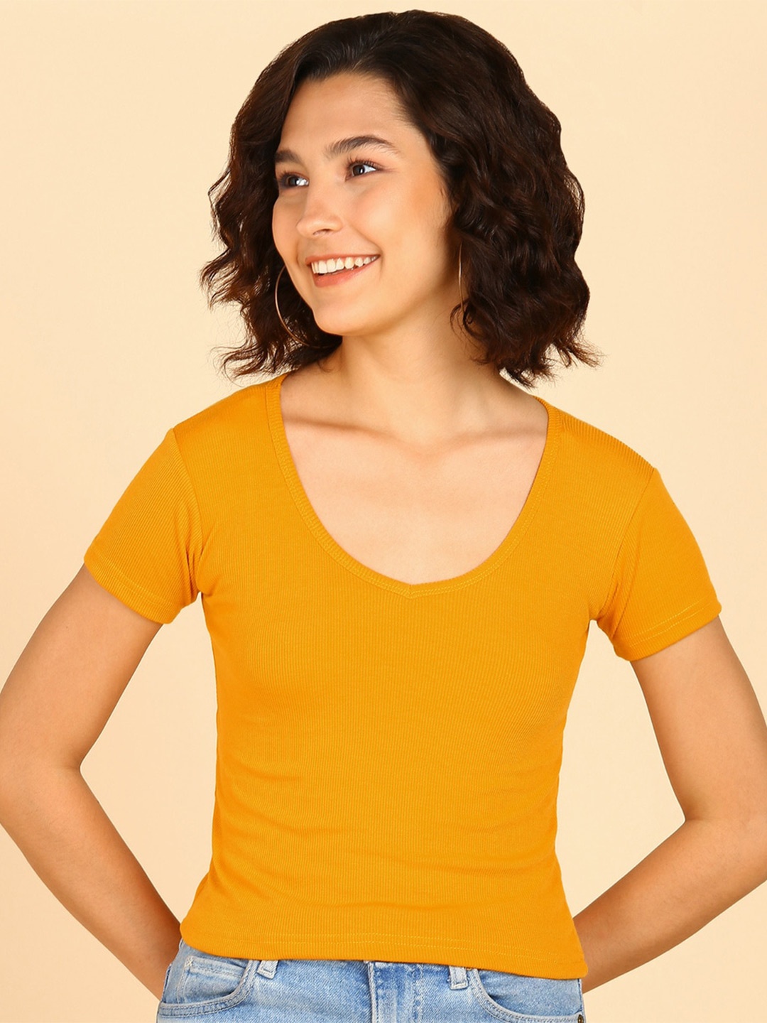 

KASHIAN Scoop Neck Top, Mustard